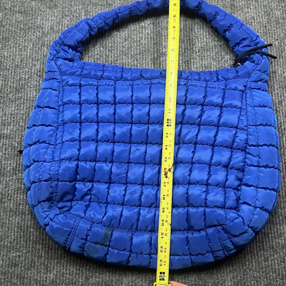 Free People FP Movement Quilted Carryall Puffer Bag Royal Blue Hobo Tote 20x23